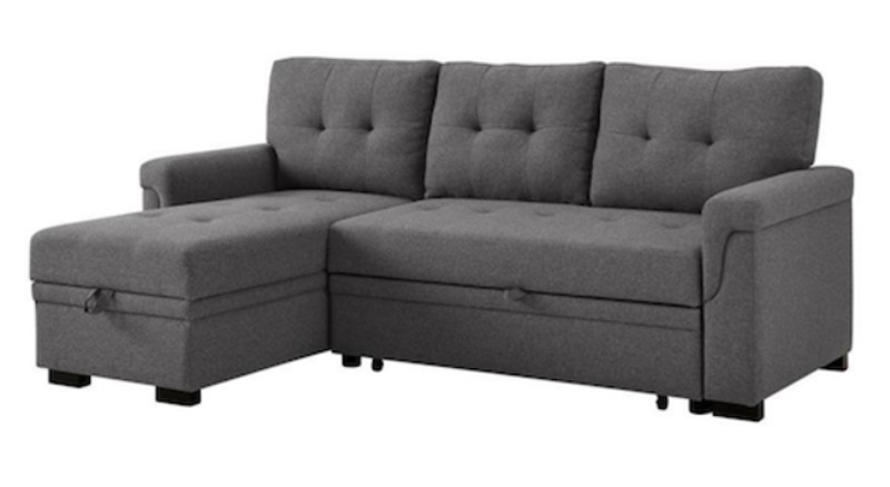BOWERY HILL Steel Gray Linen Reversible/Sectional Sleeper Sofa